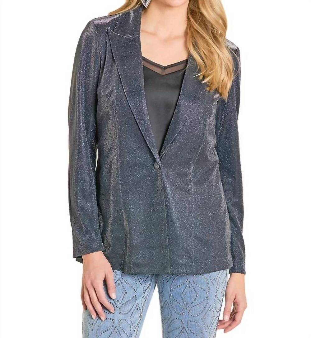 NEW ROCK & ROLL DENIM iridescent sparkle blazer in black & blue